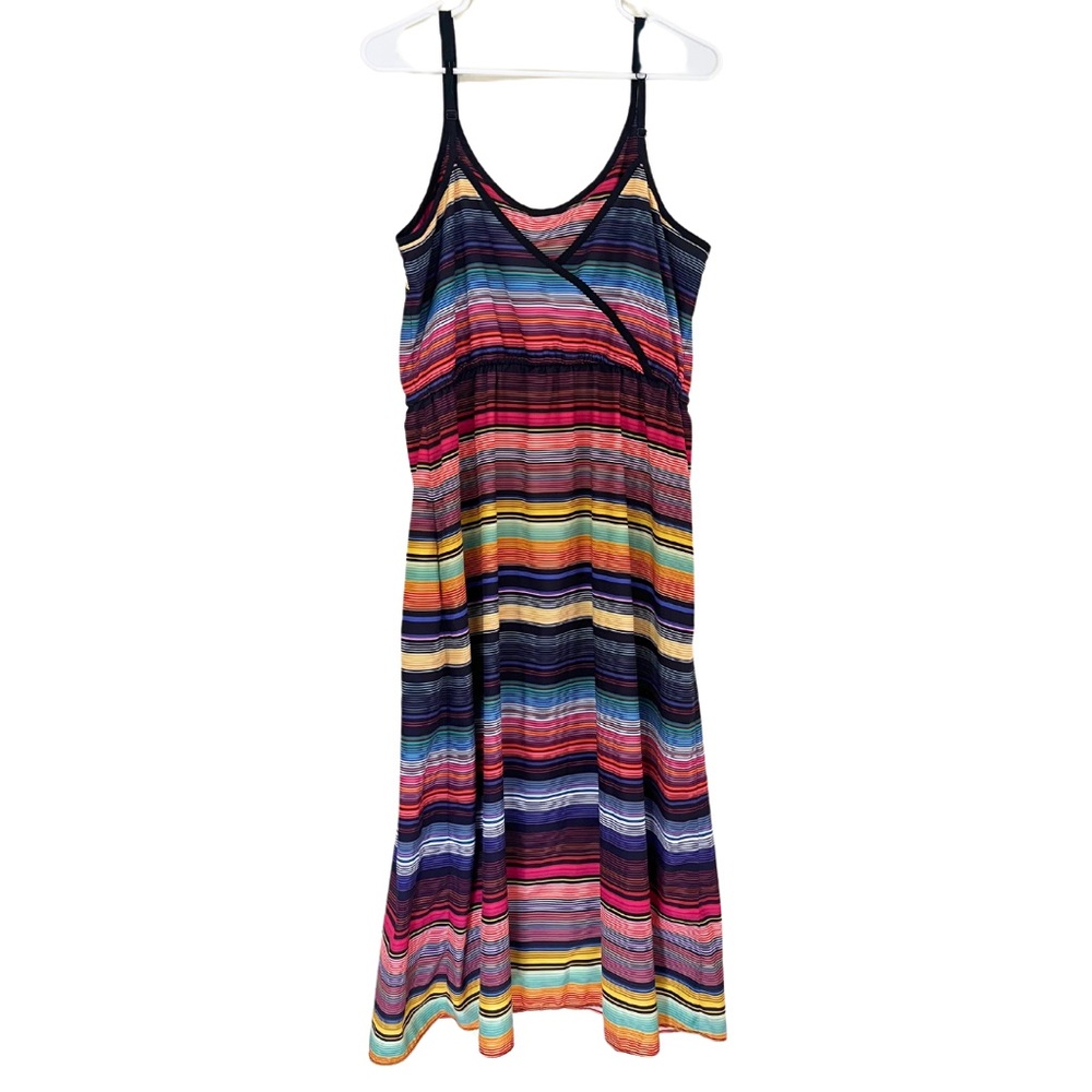 Athleta Havana Maxi Dress Sz Large Multicolor Rainbow Stripe Athletic Sleeveless - Picture 5 of 8